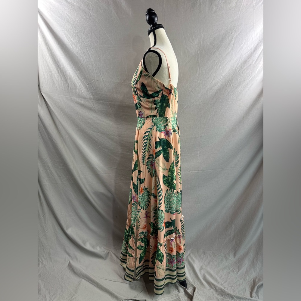 Tropical Print Striped High Slit Spaghetti Strap Maxi Dress - Picture 6 of 7